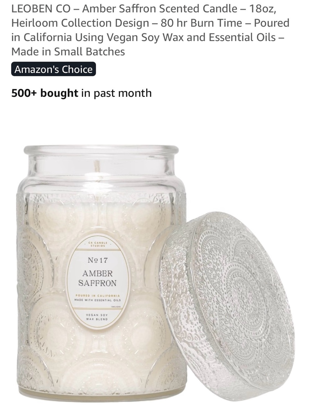 Amber Saffron Scented Candle — Cream Glass Jar leoben co